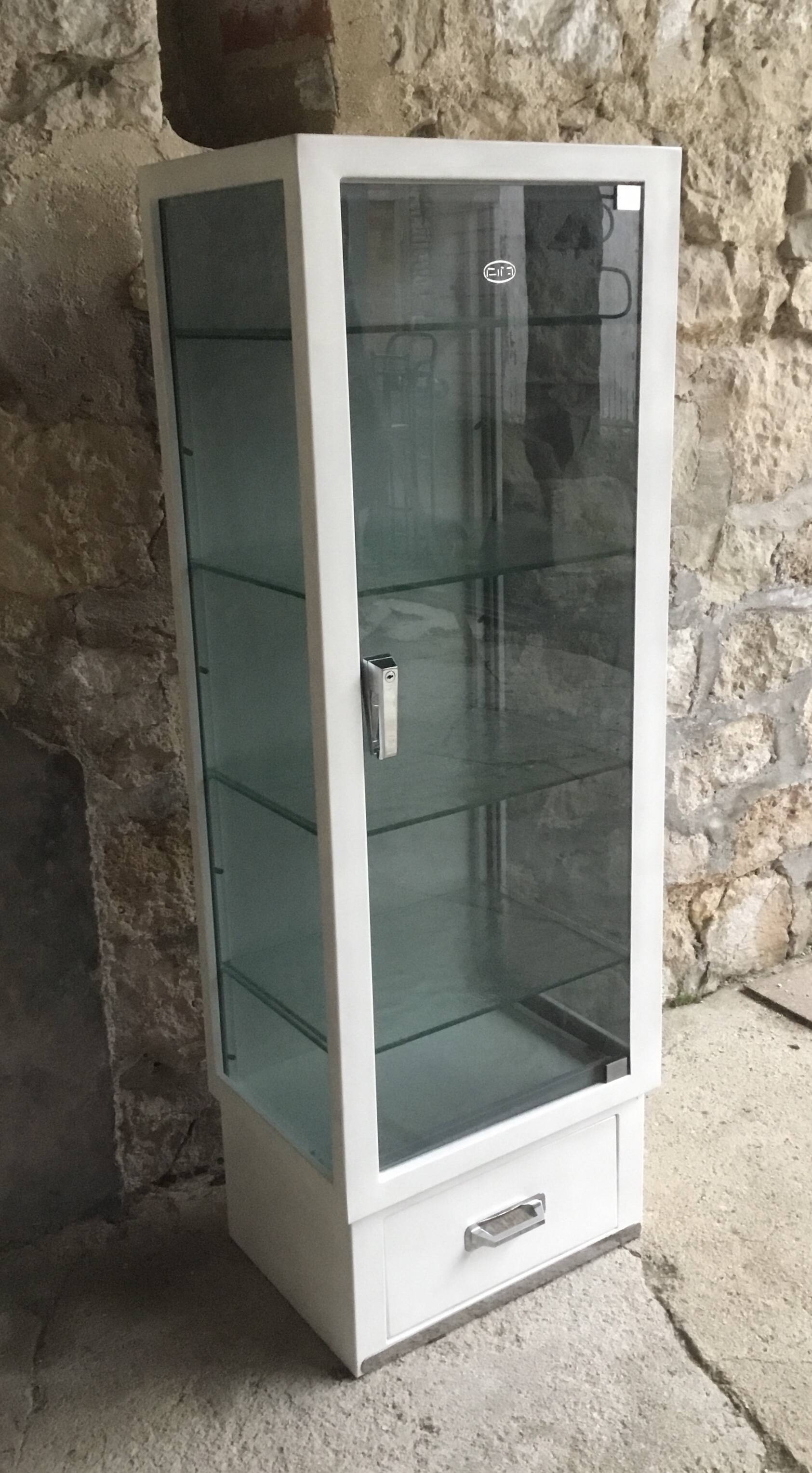 White lacquered metal medical display case - vintage 1960
