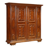 Antique baroque wardrobe in walnut and fabric, Piedmont, Italy, 18th century
