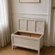 Re-enchanted vintage toy chest in beige, wooden tray.
