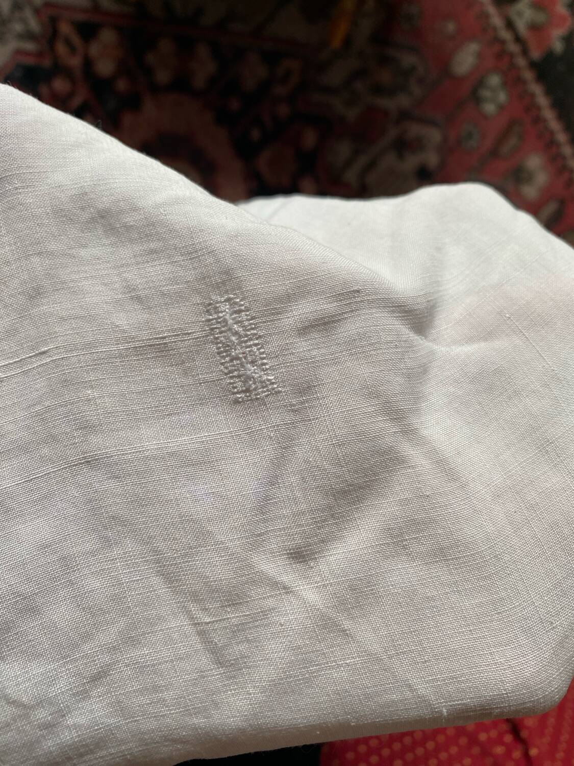 Monogram linen sheet, late 19th century.