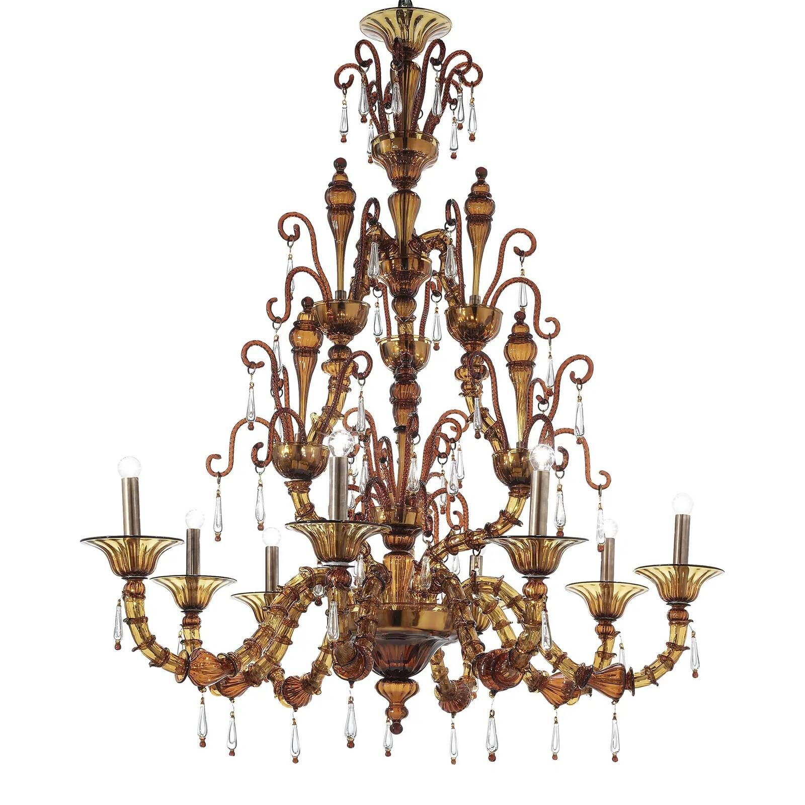 Handcrafted Modern Brown Ca’ Rezzonico Chandelier With Curled Murano Glass