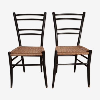 Pair of wooden chairs and rope Italy 1960