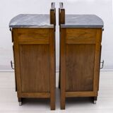 Pair of Art Dèco Italian Walnut and Grafite Gray Marble Bedside Tables,1920