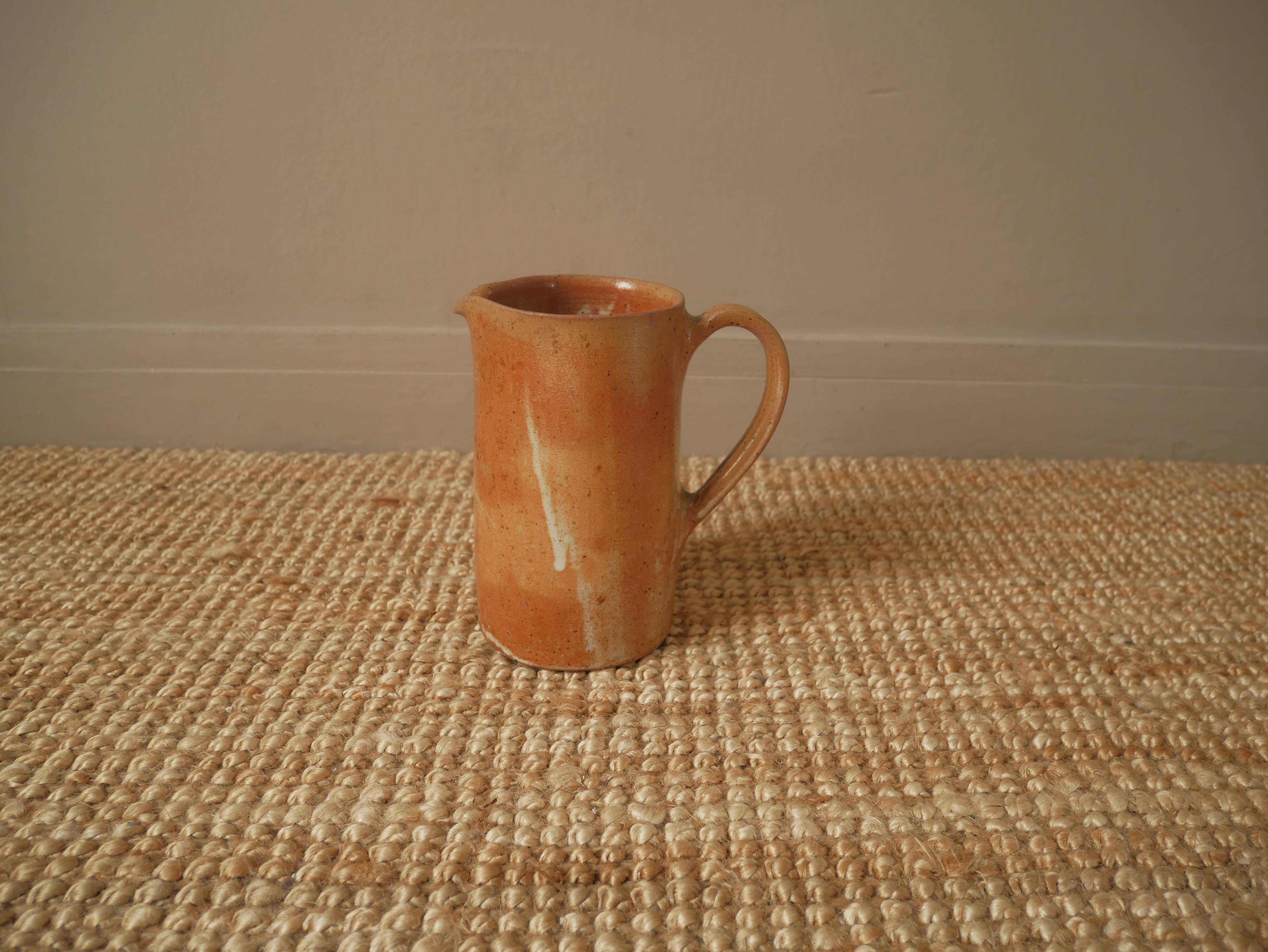 Pitcher vase with handle ceramic handmade pottery decoration Scandinavian countryside artisanal sandstone