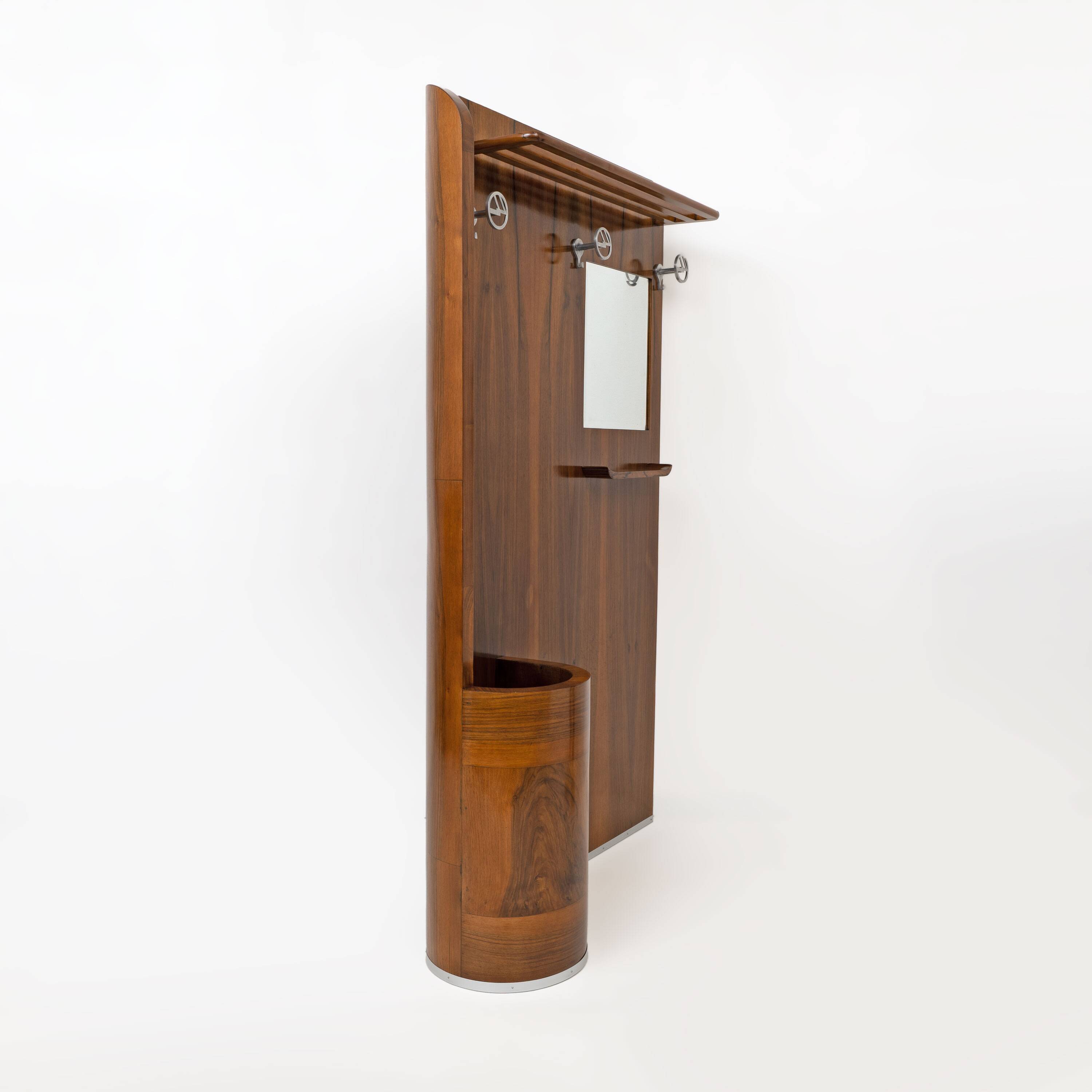 Italian Art Deco Walnut Entry Hall Stand with Integrated Umbrella Holder