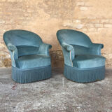Pair of toad armchairs in blue velvet