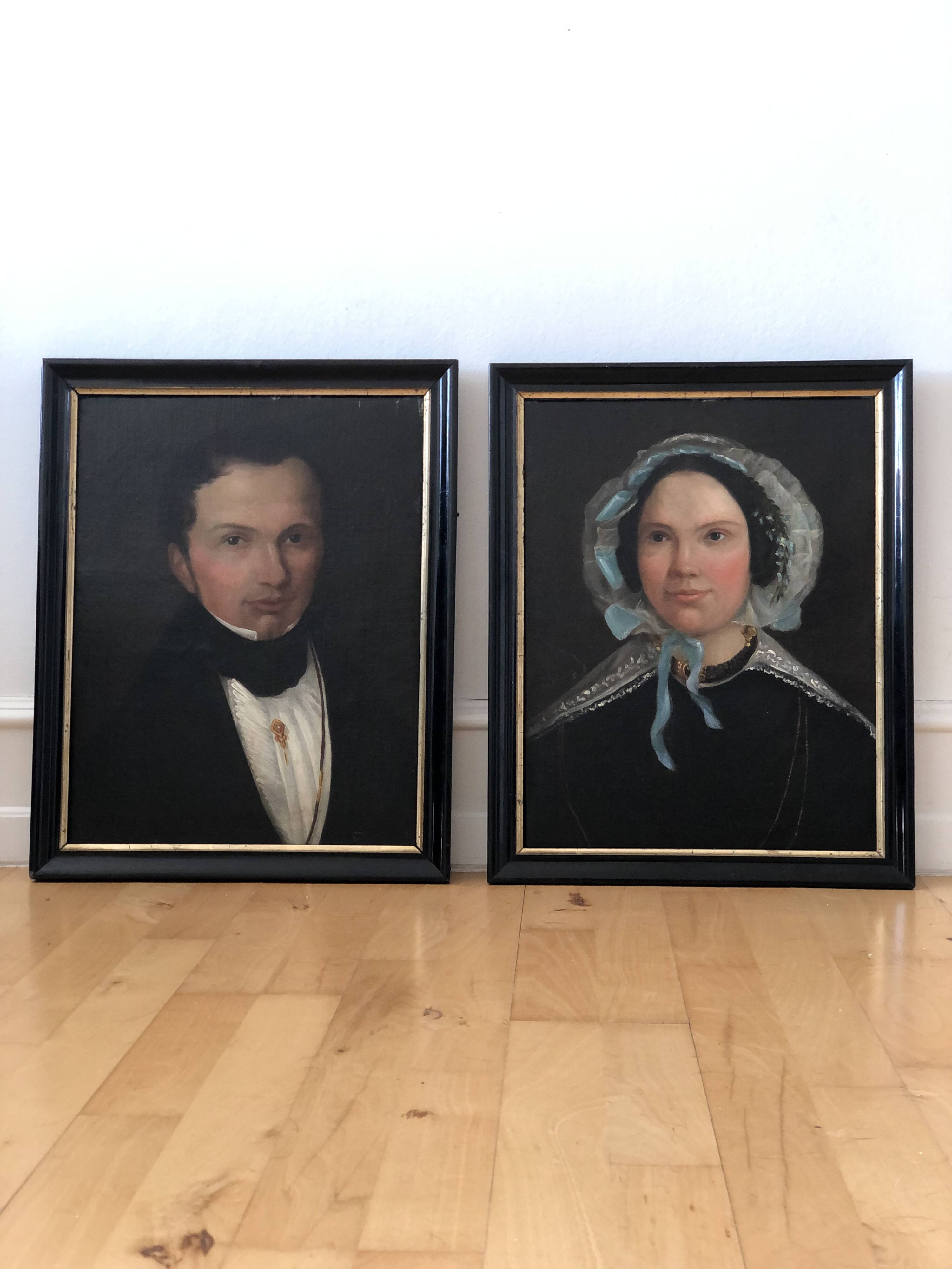 Peinture à l'huile antique vintage d'une dame néerlandaise, 19e siècle