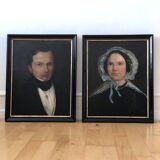 Peinture à l'huile antique vintage d'une dame néerlandaise, 19e siècle