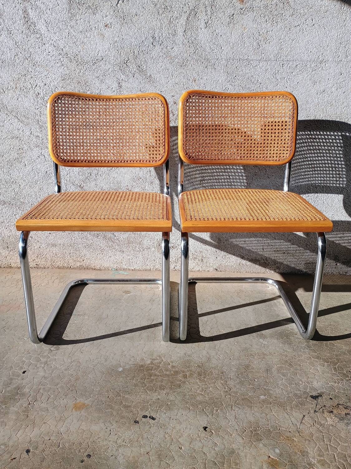 Pair of Cesca B32 chrome and cane chairs Designer Marcel Breuer