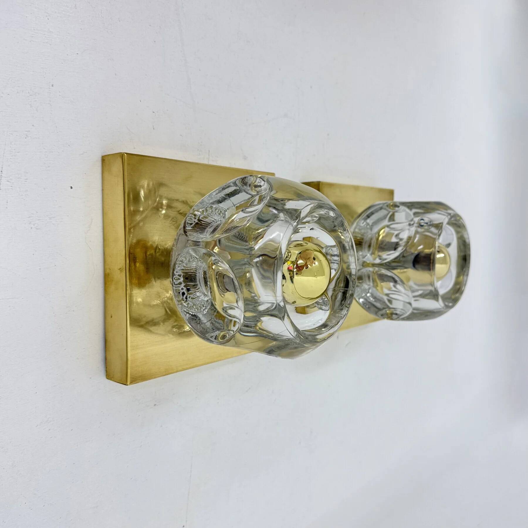 Pair of Peil & Putzler ice cube glass wall lamps, 1970s