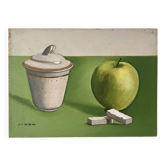 Still life painting "the apple and the sugar bowl" by Yves Millecam, vintage
