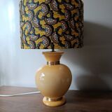 Yellow and gold ceramic table lamp | Kotska, saffron wax lampshade