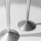 Set of 2 Stainless Steel Vintage Candle Holders, Silver Finish, Space Age Italian Design (1970s)