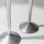 Set of 2 Stainless Steel Vintage Candle Holders, Silver Finish, Space Age Italian Design (1970s)