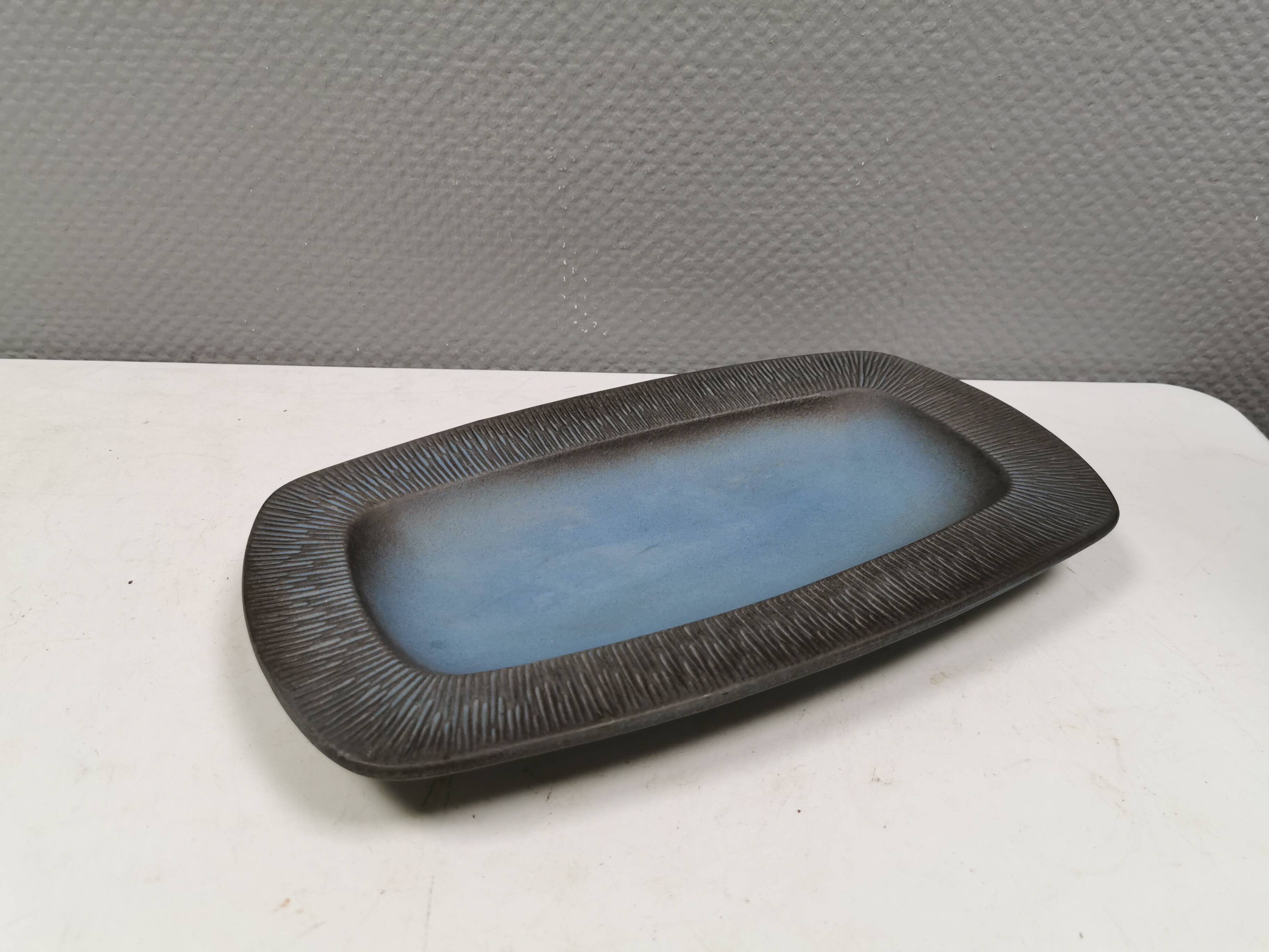 Dish in bluish colors from Hedehusene Ceramics (HK) Denmark 1960-70s