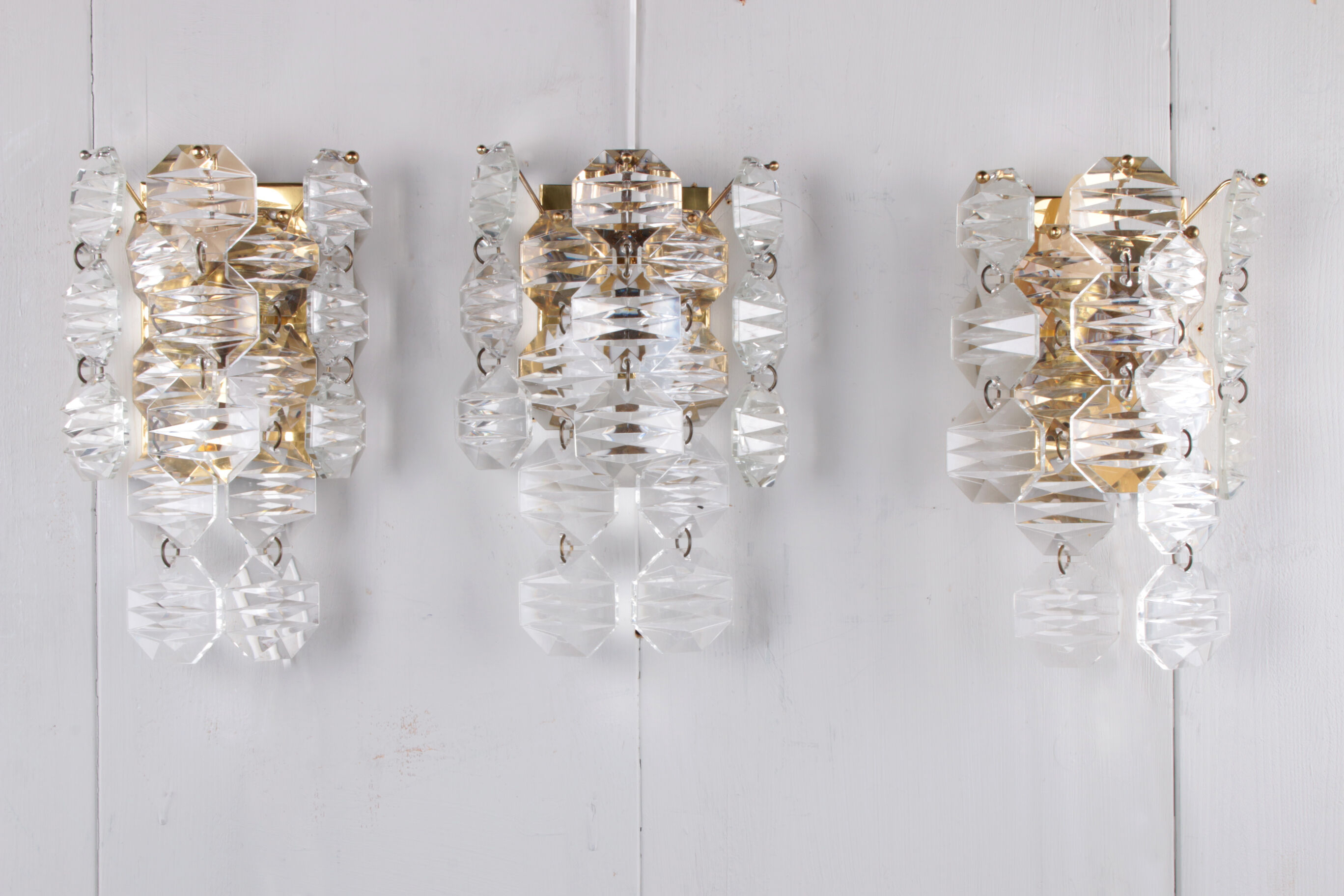 Crystal Wall Lamps set of 3 by J.T. Kalmar, 1960s