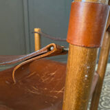 "Ibisco" armchair, wooden and leather Italy 1960