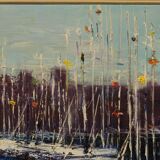 Peinture huile sur toile marine port voilier Ginette Miraillet