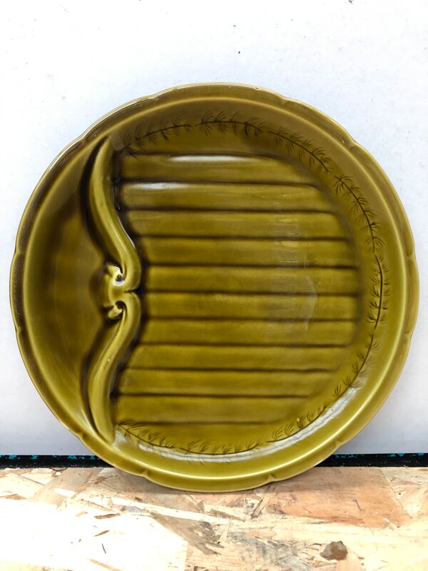 Lot plat + 4 anciennes assiettes asperges gien céramique verte vintage