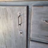 1930s Grey Patina Pine Garage Workbench