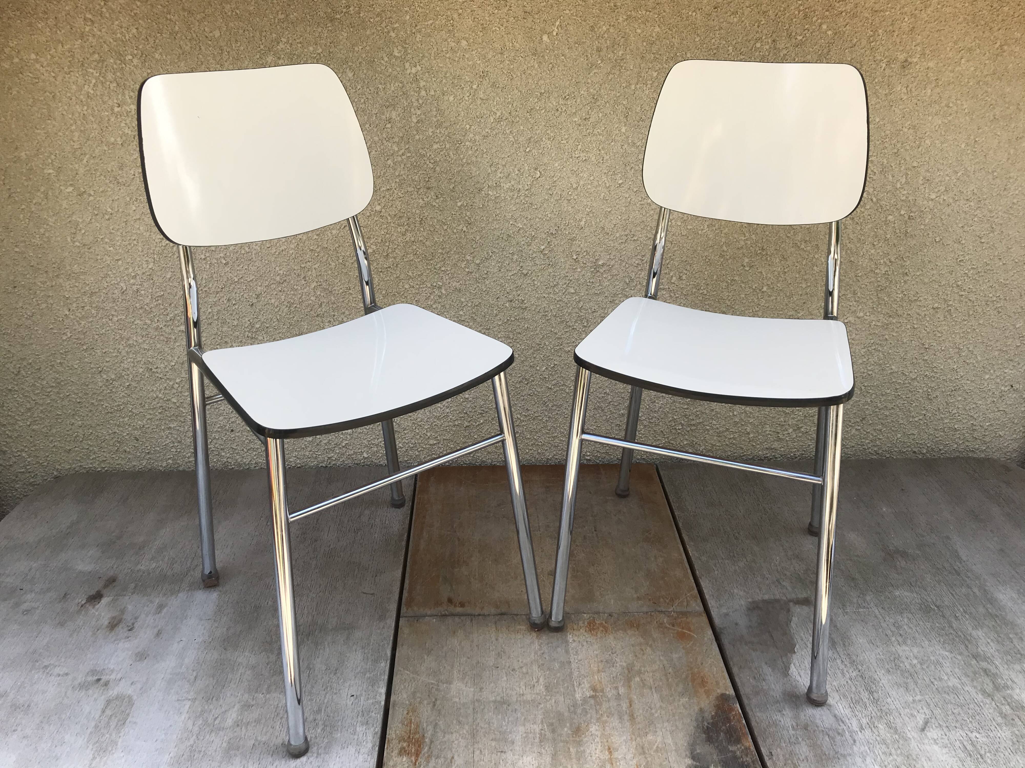 Pair of Old Metal Chromé Chairs - Vintage White Formica