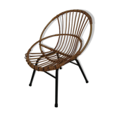 Fauteuil coquille en rotin enfant années 60