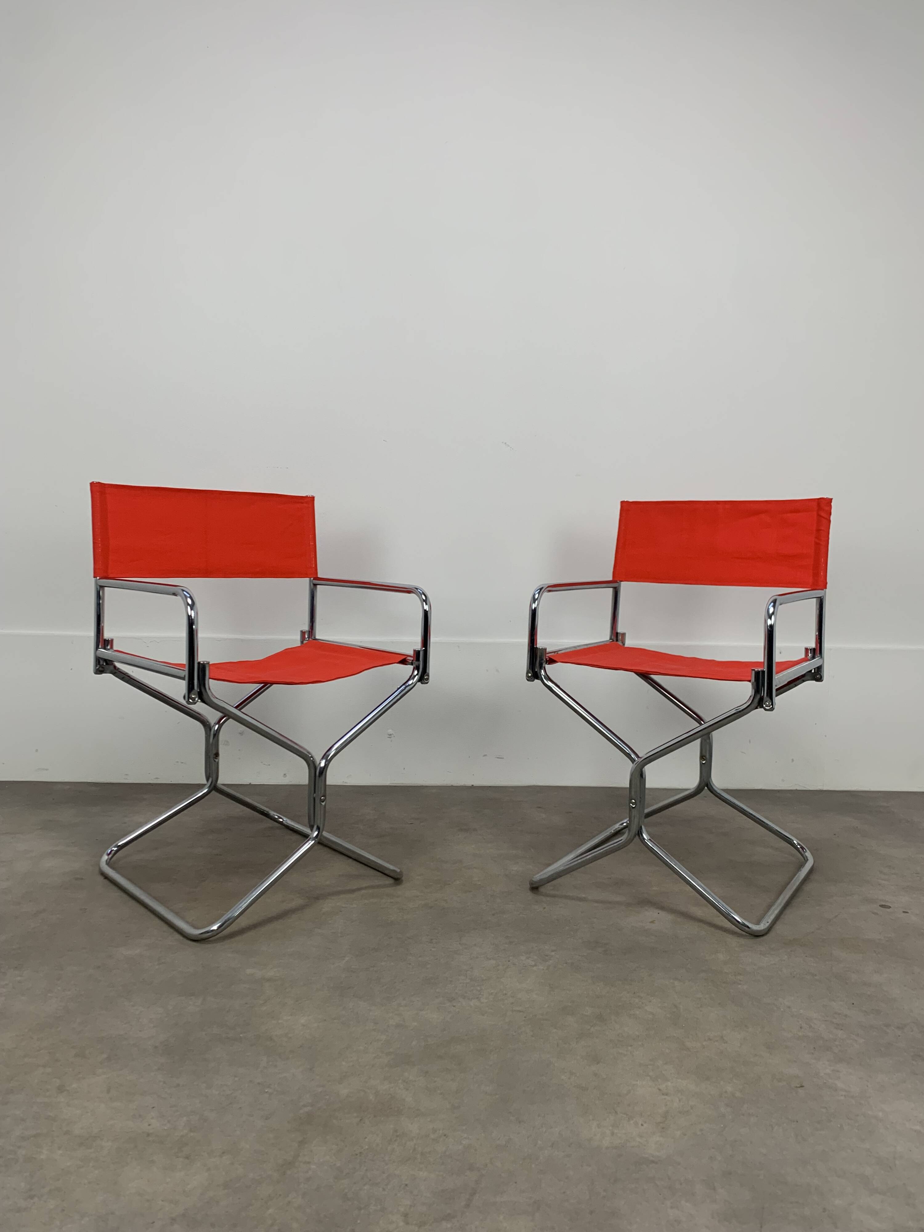 Pair of Lafuma chrome "director" folding chairs