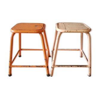 Pair of low metal stools industrial workshop - vintage