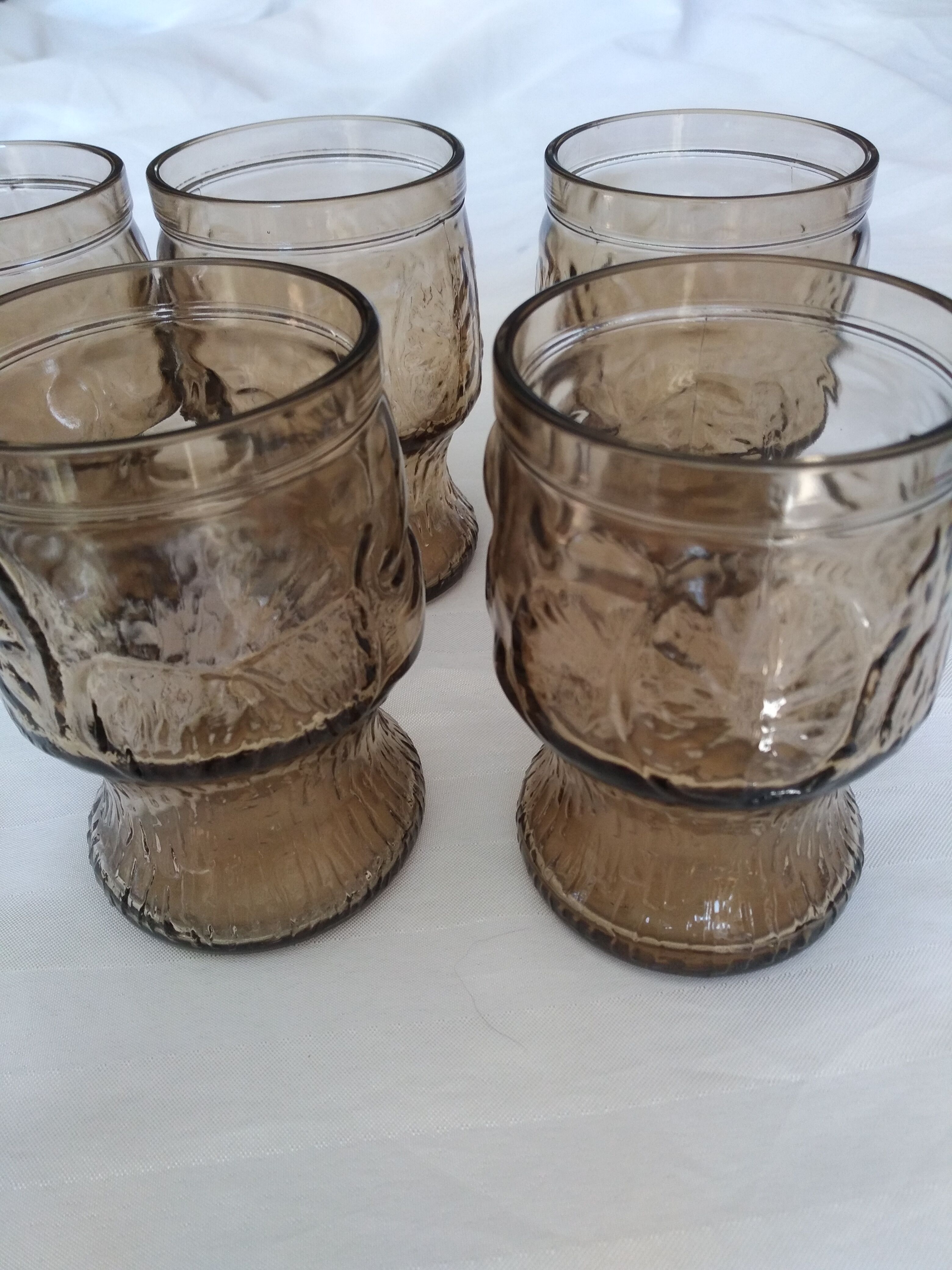 6 vintage amber glass water glasses
