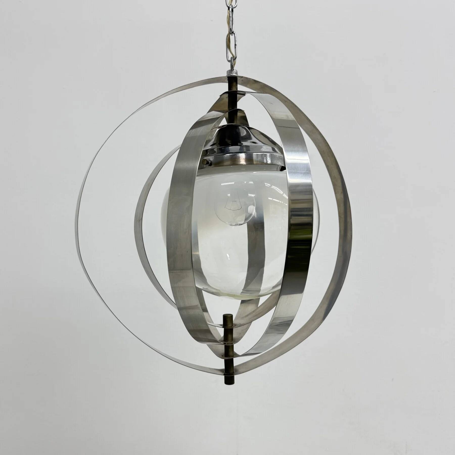 Mid-century glass sphere hanging pendant glass lamp design 1970’s space age Italy