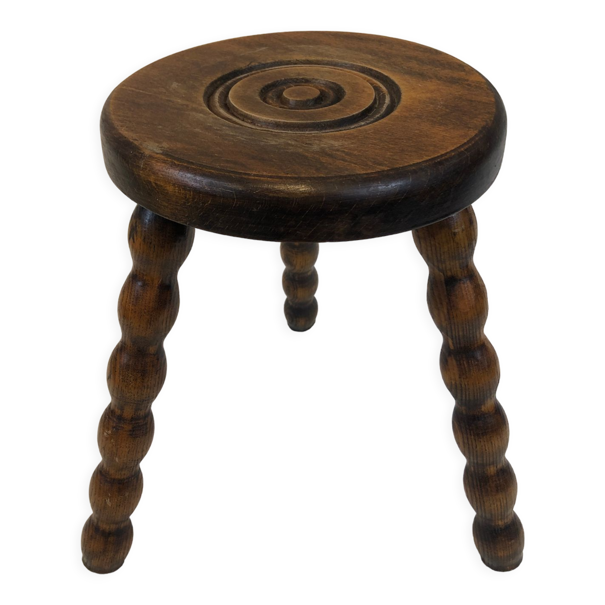 Dark turned wood tripod stool