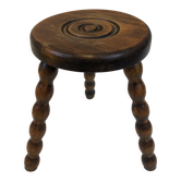 Tabouret tripode bois tourné foncé