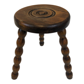 Tabouret tripode bois tourné foncé