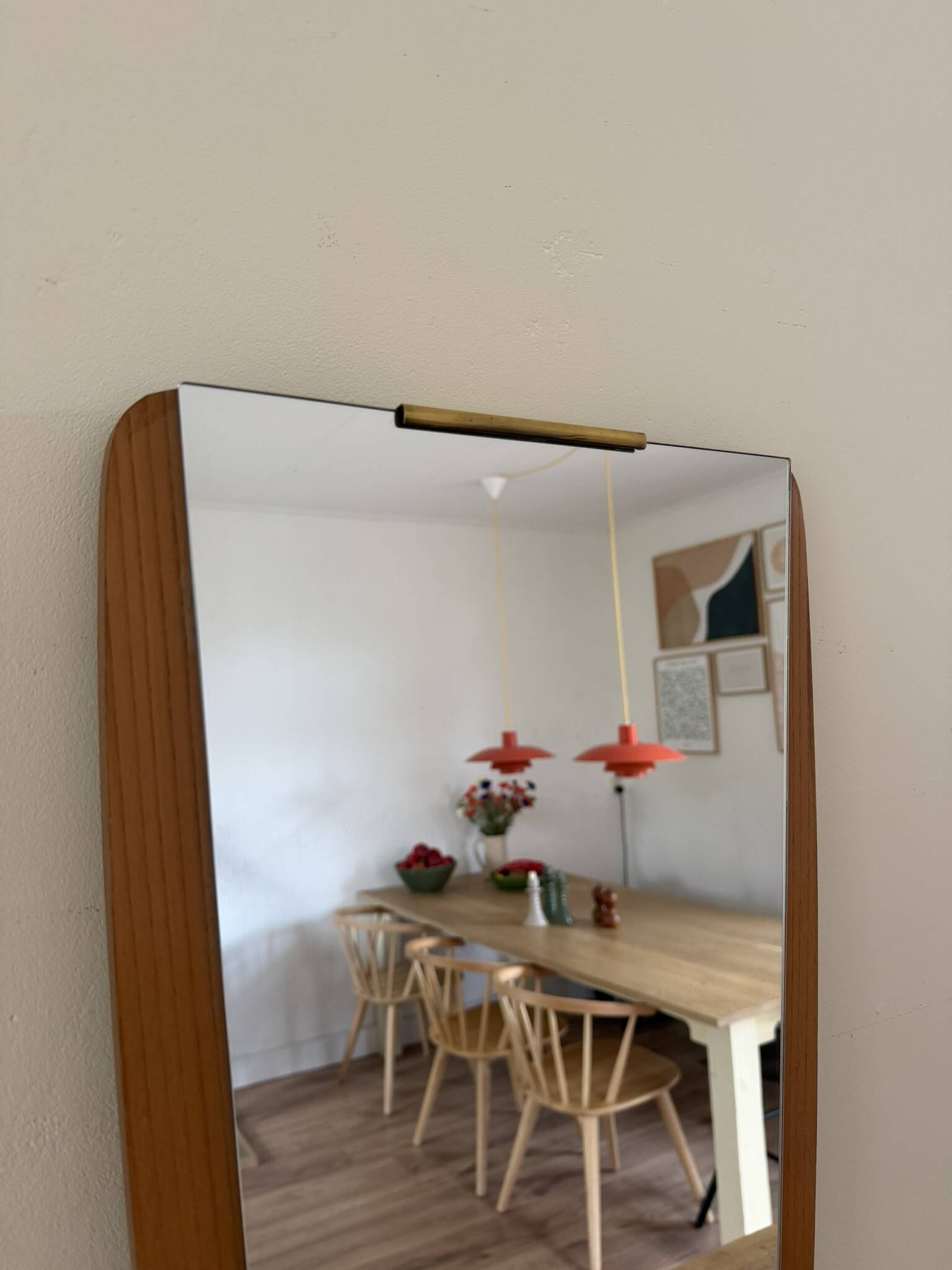 Beautiful vintage Danish mirror with nice brass details