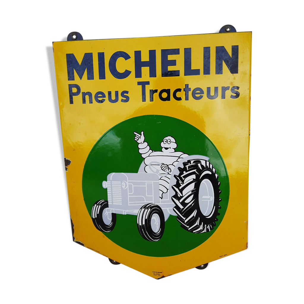 Enseigne Publicitaire Vintage Michelin Gazoil Porcelaine émaillée | Double Face Années 50 | Rare