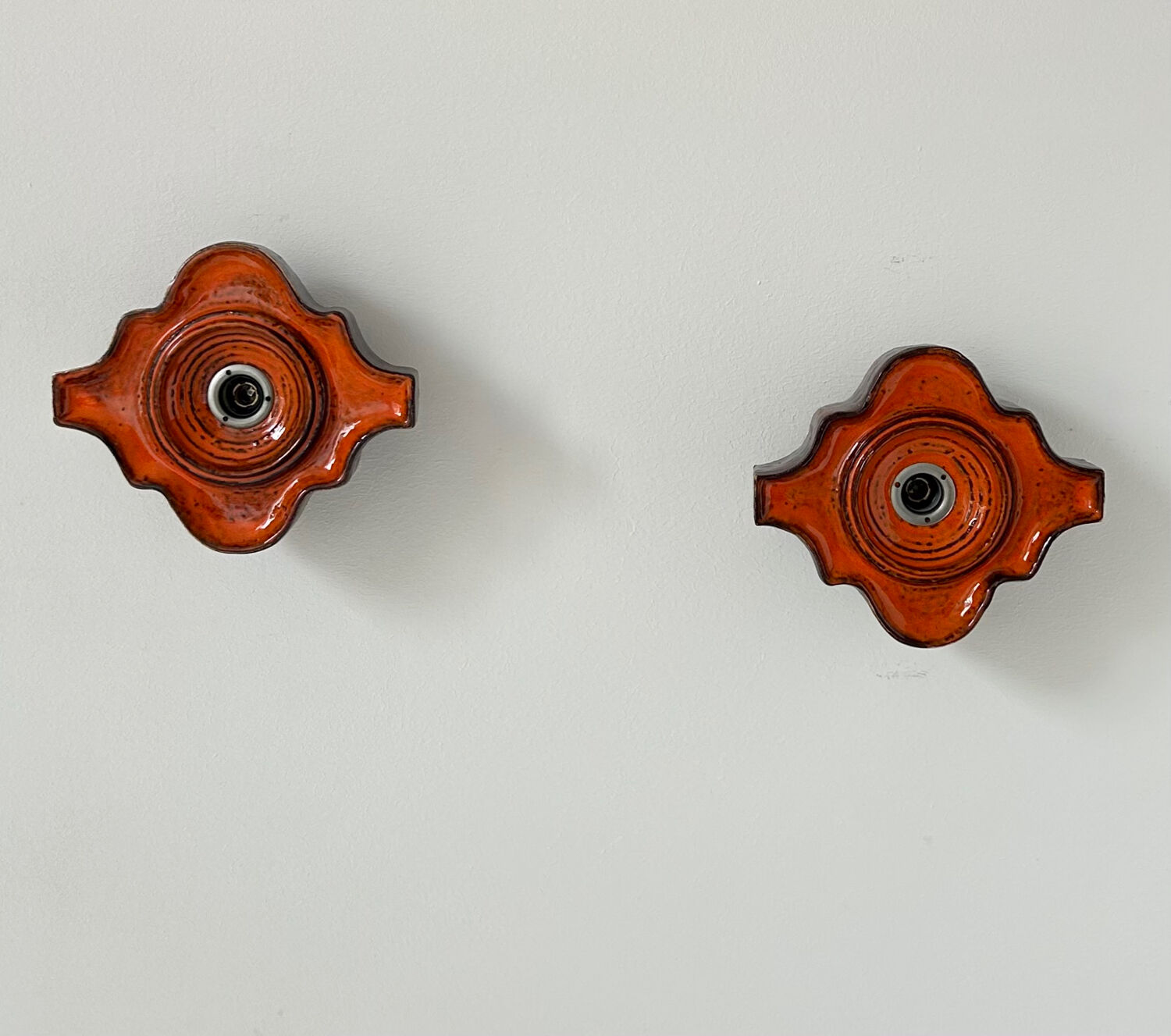 Pair of vintage wall lights, brown and orange ceramic, Sweden 1960