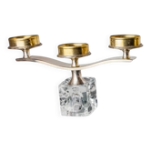Ice cube candle holder by Peill & Putzler, 3 flames, glass and silver metal, Germany, 1970s