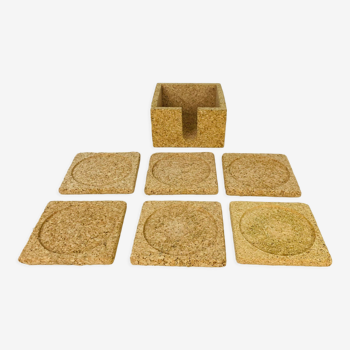 6 vintage 70's cork coasters