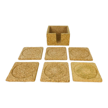 6 vintage 70's cork coasters