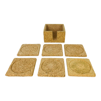 6 vintage 70's cork coasters