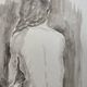 Painting signed watercolor monochrome sepia female nude portrait seated from behind