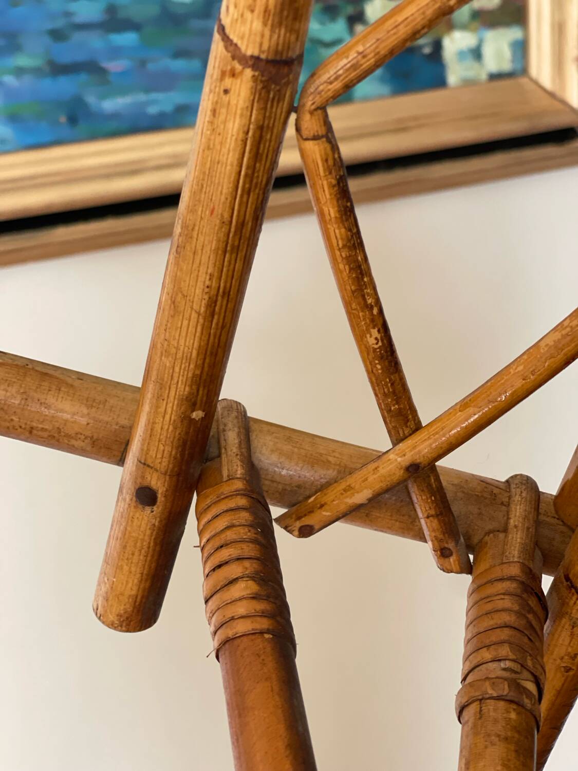 1960s rattan wall hook shelf