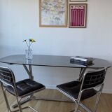 70s oval dining table in glass and chrome