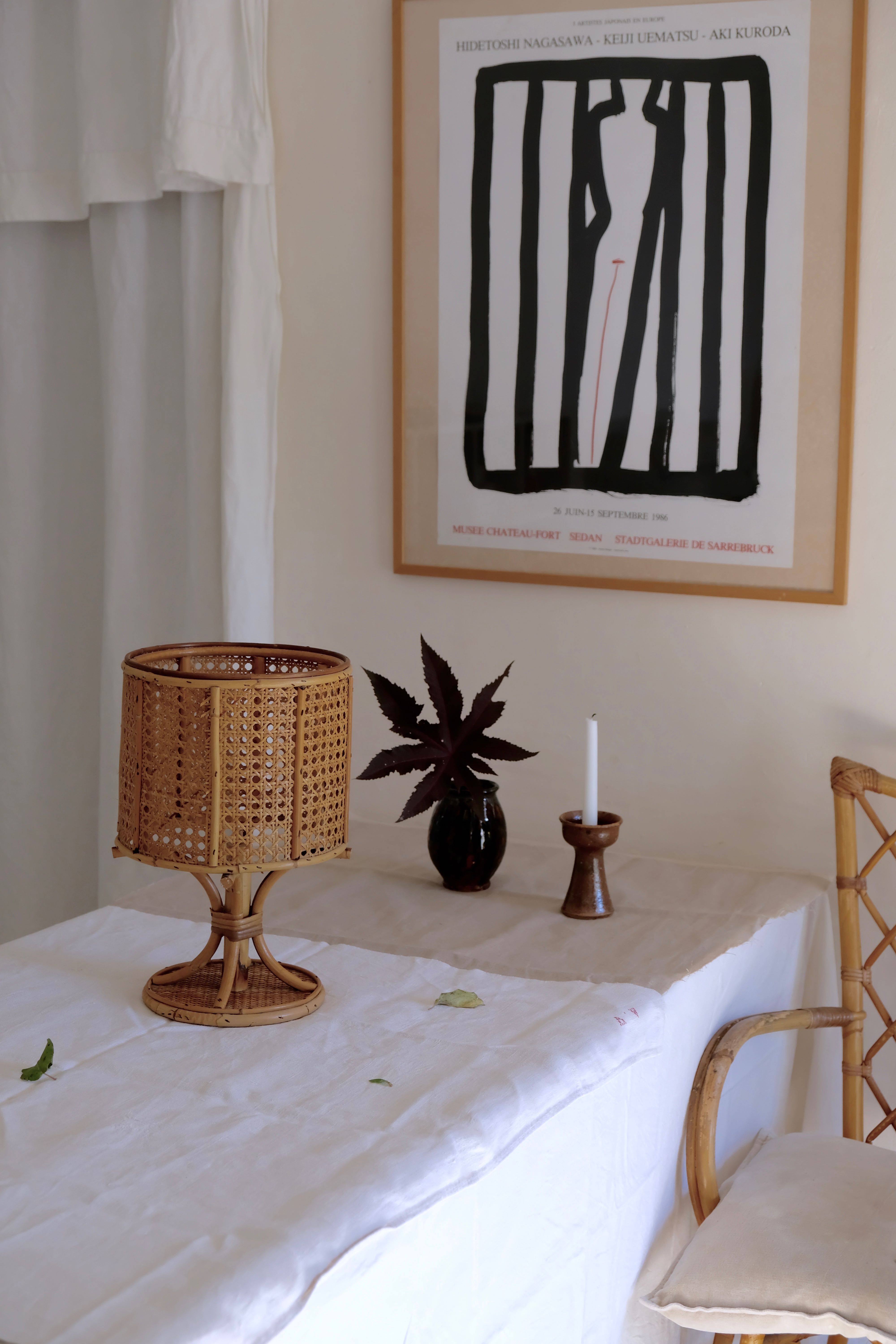 Rattan table lamp 50s piece signed