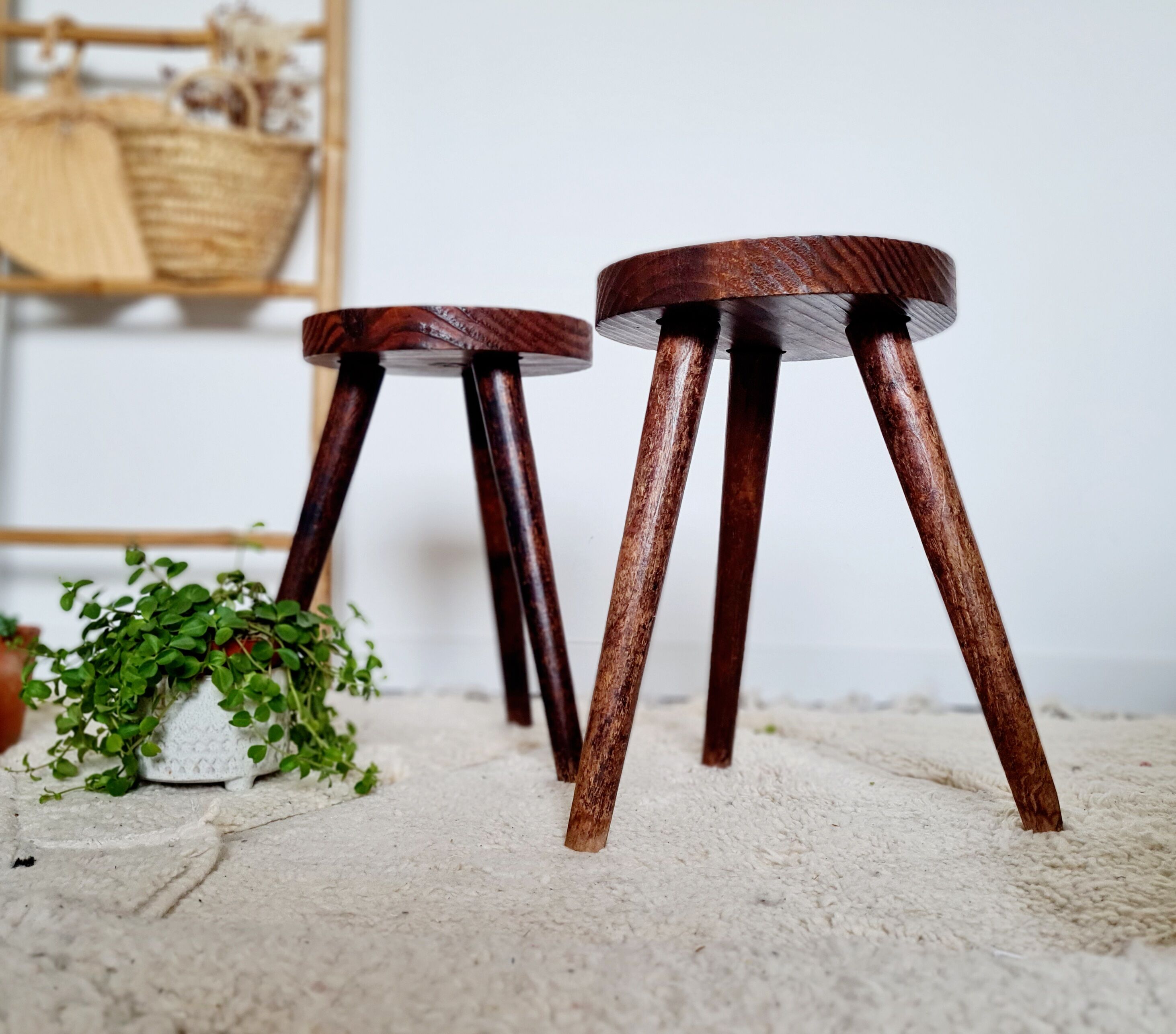 Pair of antique tripod stools