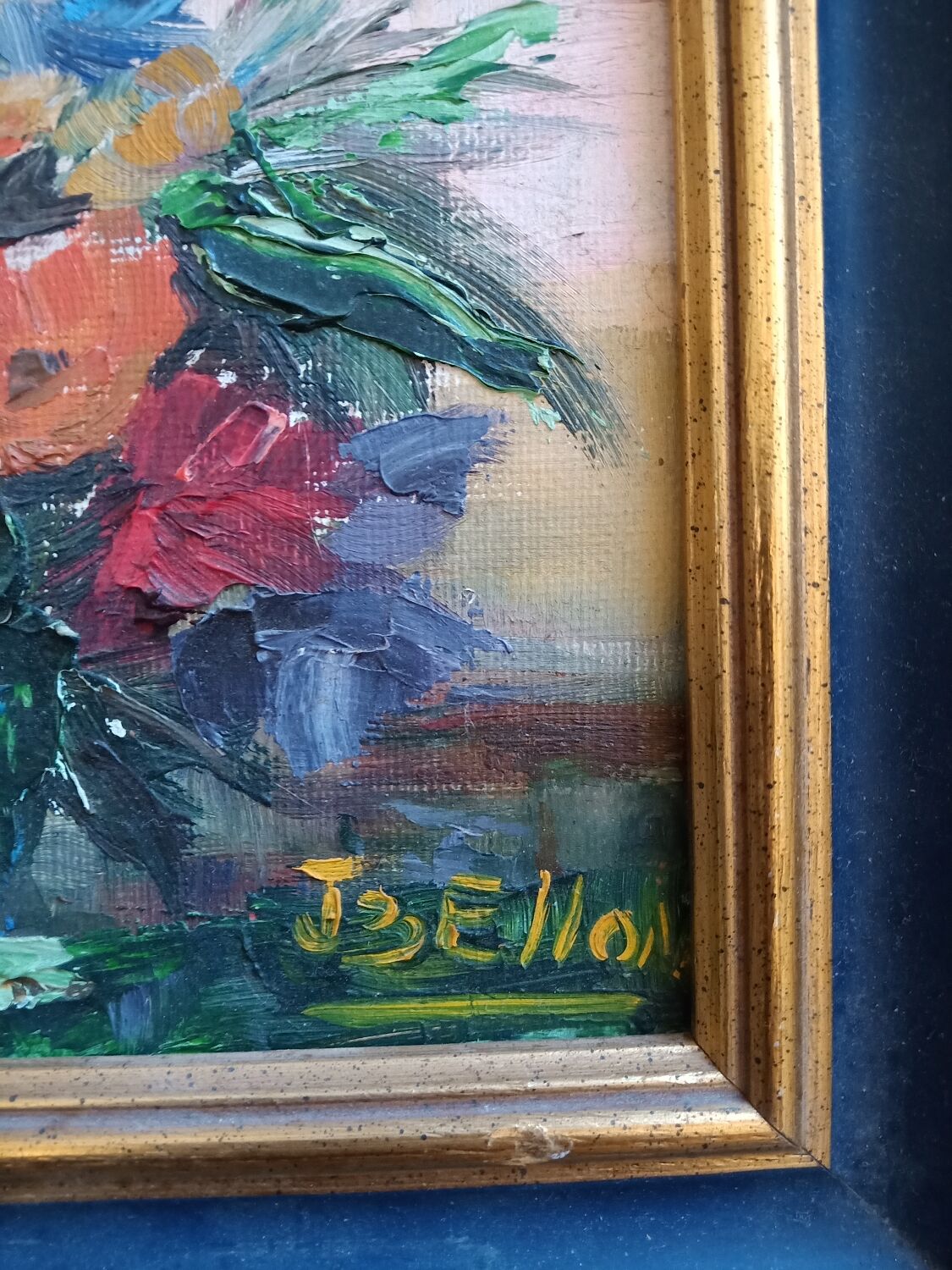 Still life painting blue basin signed