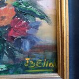 Tableau nature morte vasque bleu signé