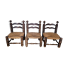 Trio de chaises de cheminée bois et paille