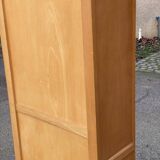 Parisian glass-fronted wardrobe in light wood from the 1960s.