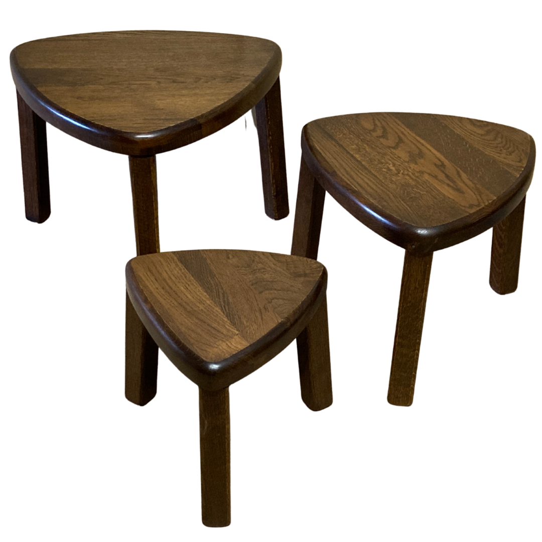 Brutalist oak organic curved oval side or nesting tables, Dutch ca 1960